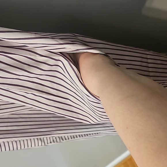 Cream and Brown Stripped Short Sleeve Midi Dress with pockets Size XL ZoLucky NT - Picture 6 of 6